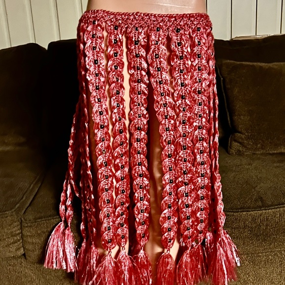 Handmade • Waist: 40-60” (Adjustable) • Pink Plastic Crochet W/ Black Bead Skirt - Picture 8 of 13